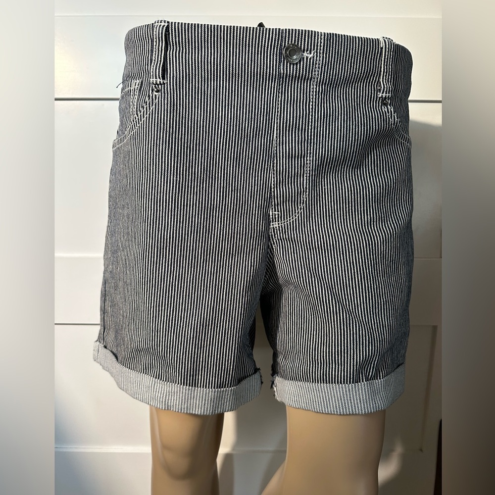 Time and Tru Black and White Striped Jean Shorts